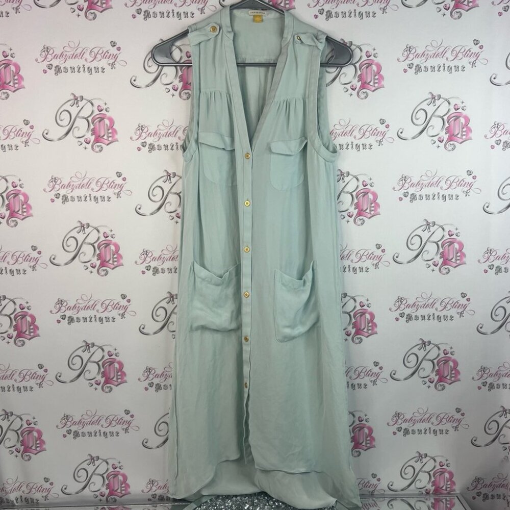 Leifsdottir dress long vest style blue Mint Green Blouse gold hardware pockets